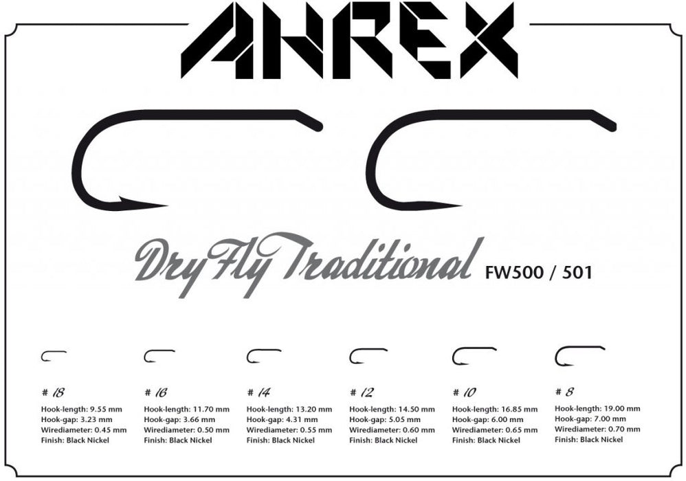 Ahrex Hooks - FW500 – DRY FLY TRADITIONAL - BARBED