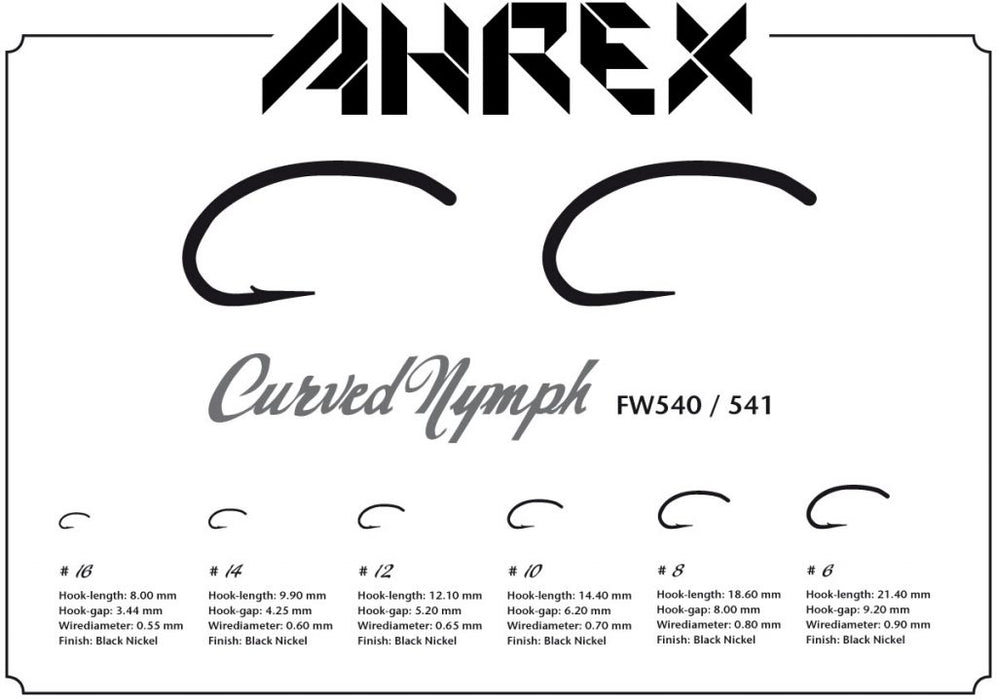 Ahrex Hooks - FW541 – CURVED NYMPH – BARBLESS