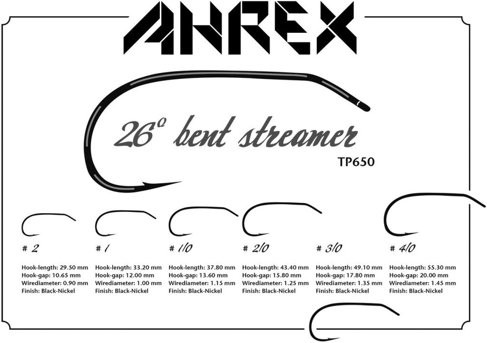 Ahrex Hooks - TP650 – 26 DEGREE BENT STREAMER - BARBED